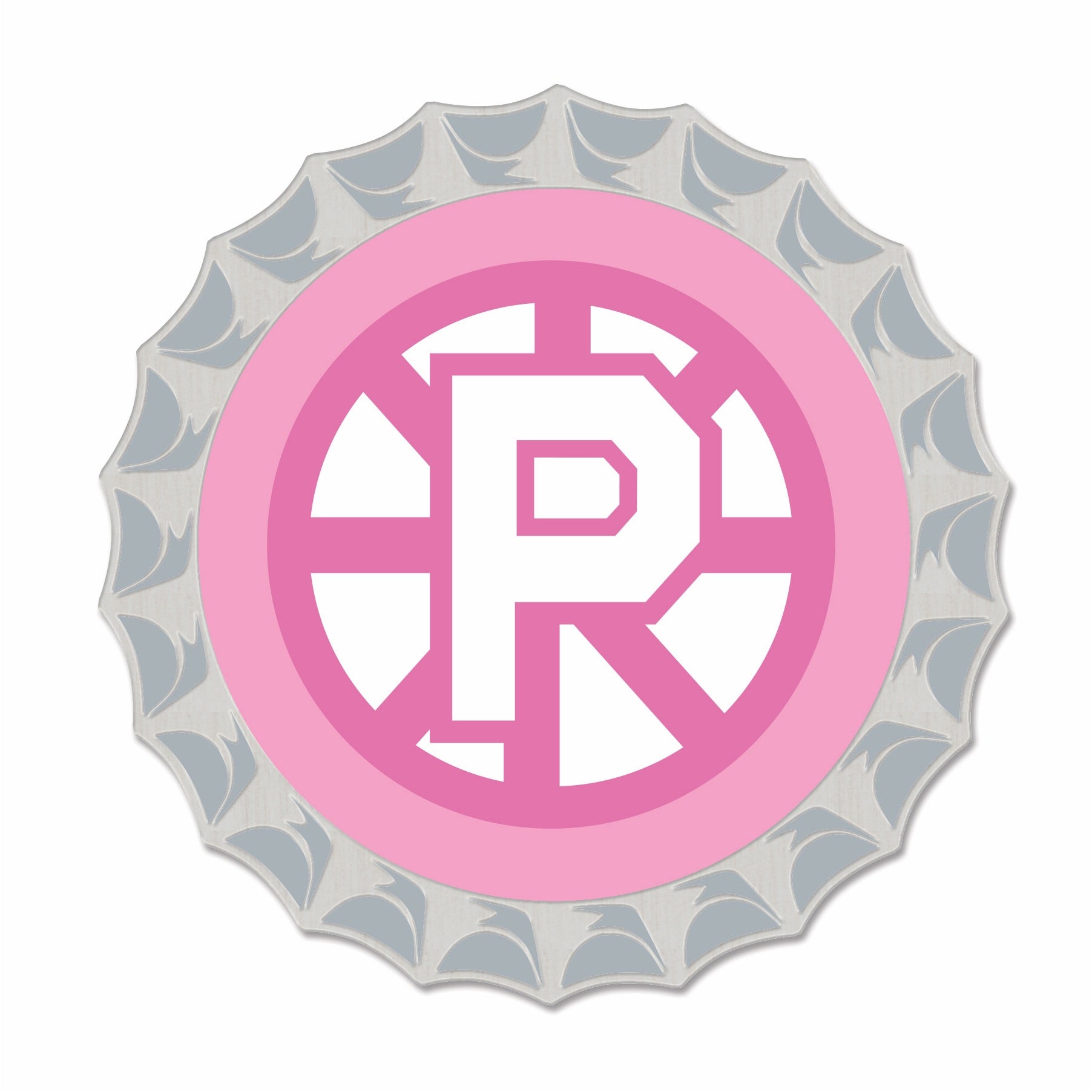 Pink Spoked P Bottle Cap Lapel Pin