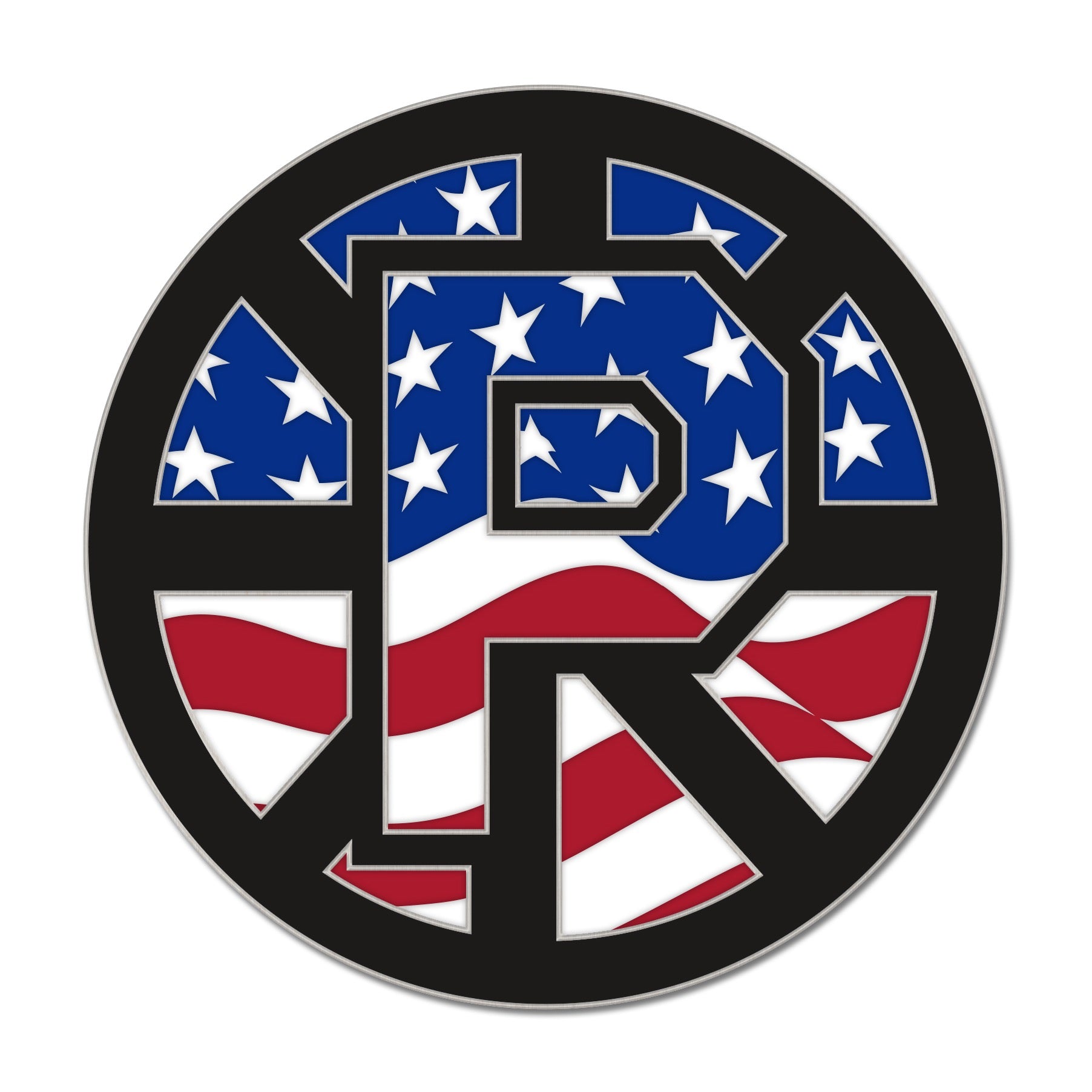 Red White & Blue Spoked P Lapel Pin